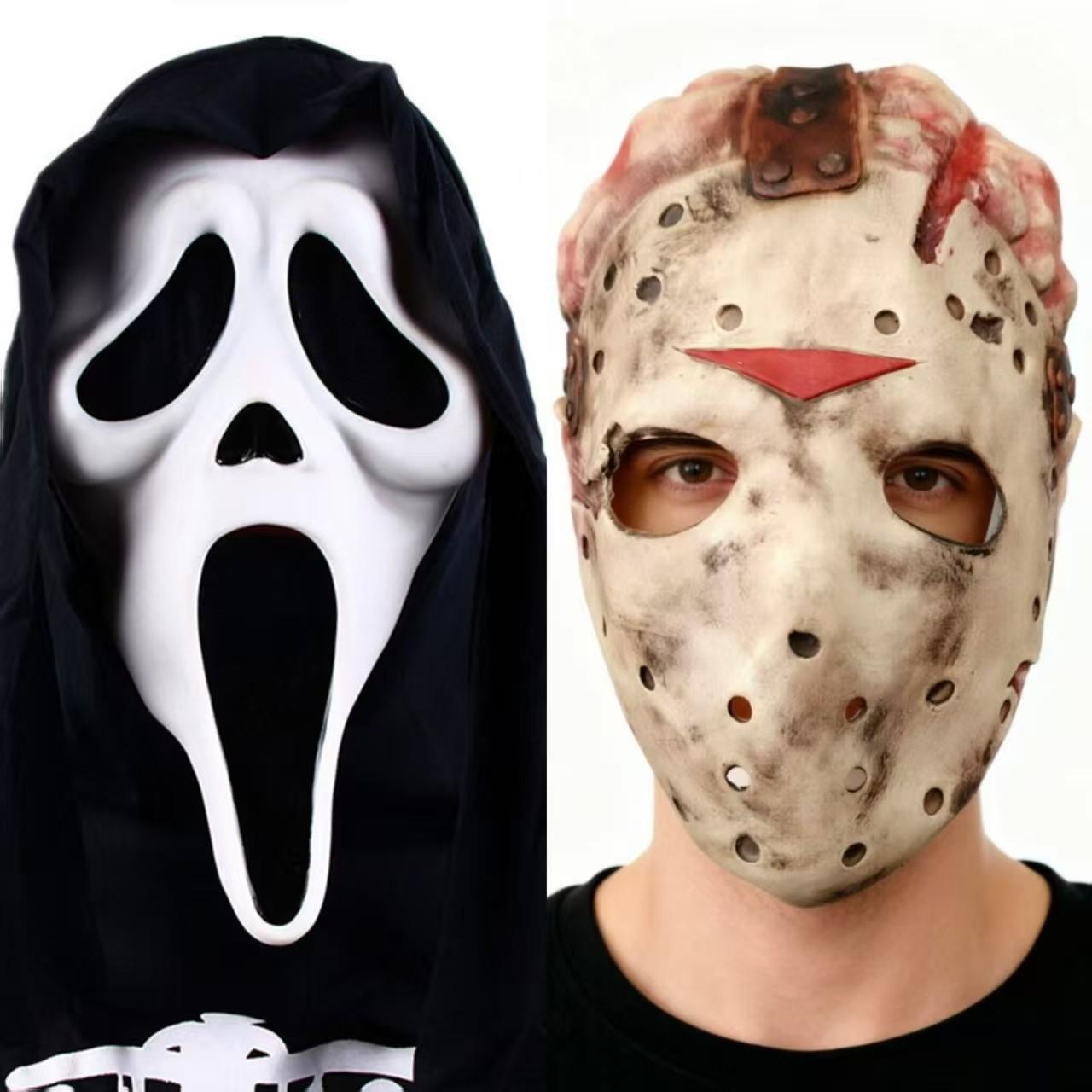 Halloween Horror Mask Set, Jason Mask + Scream Mask, Latex Cosplay Props, 2 Pieces, Perfect for Halloween Parties and Events