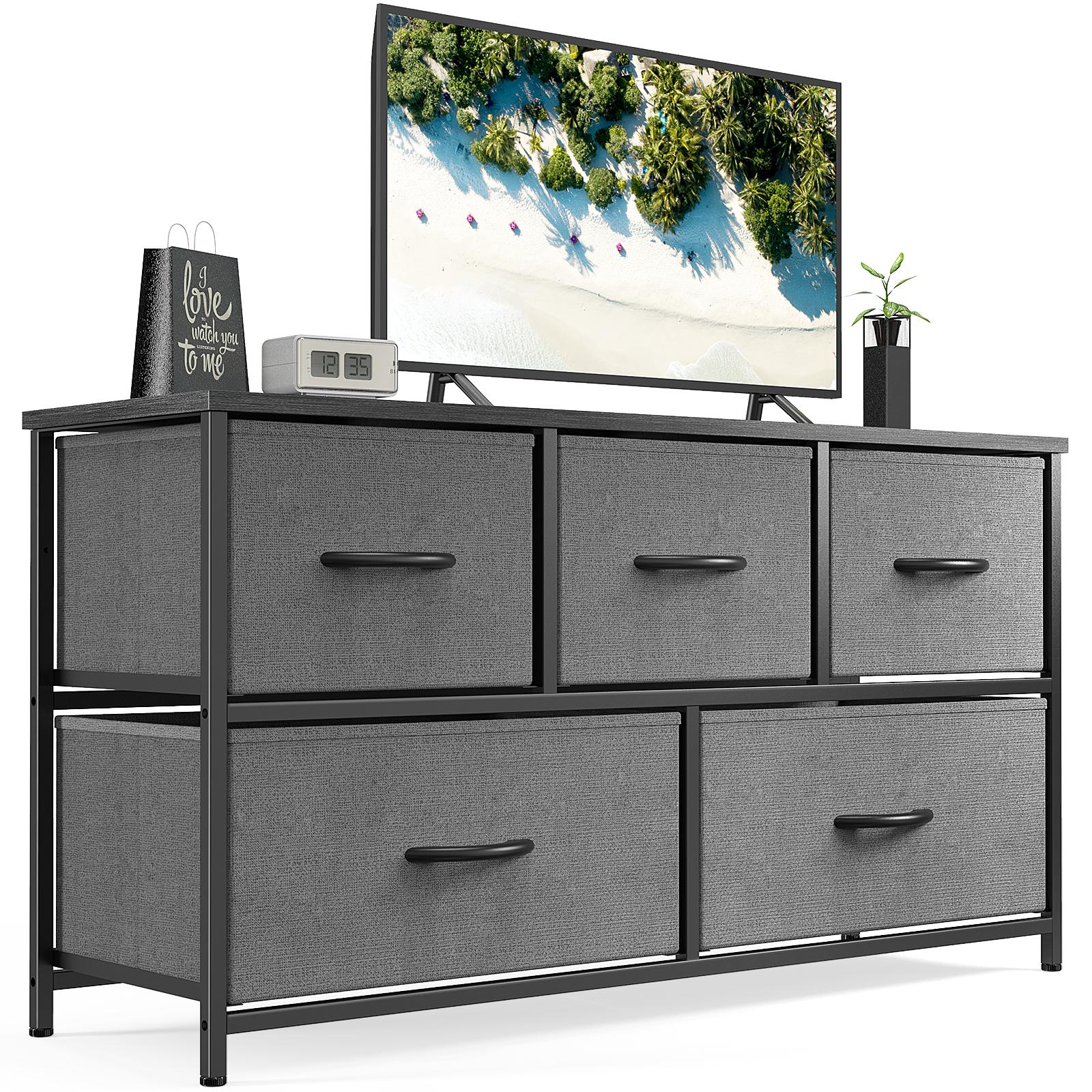 Fabric Storage Cabinet with 5 Drawers | Dressing Table TV Unit with Small Wardrobe for Bedroom & Living Room furniture indoor Organization Aesthetic Modern Design Interior