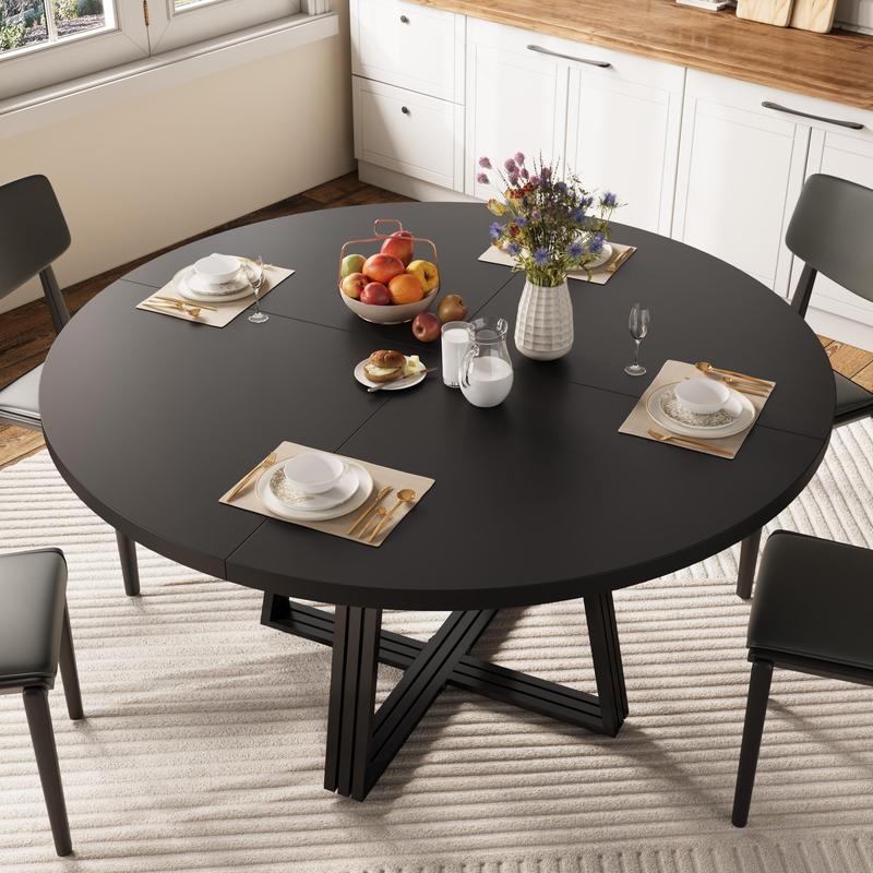 Round Dining Table for 4-6, 42" Kitchen Table with Storage, Circle Dinner Tables for Kitchen, Dining Room, Living Room, Meeting Room, Apartment