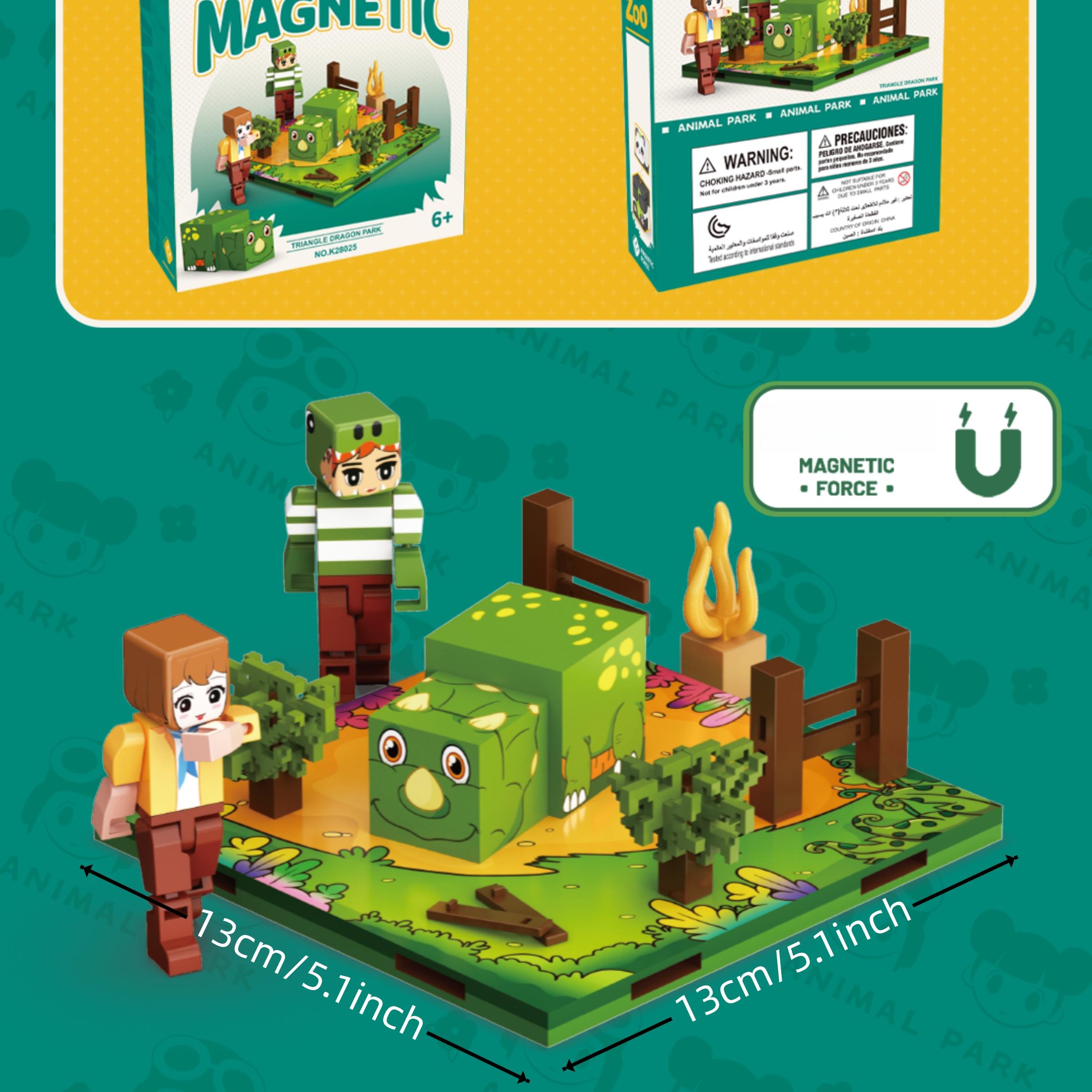 Magnetic Building Blocks Puzzle Toy, DIY Model Kit for Kids, Minecraft Inspired Rhino Scene, Educational Gift for Boys and Girls