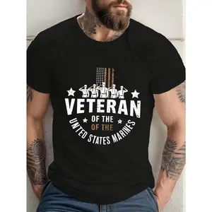 Men'S Patriotic Marine Corps Veterans T-Shirt - Black with American Flag Design - Breathable  Crew Neck Tee - Regular Fit Casual Shirt for Veterans Day, 4th of July, Casual Attire -  Vintage Oversized