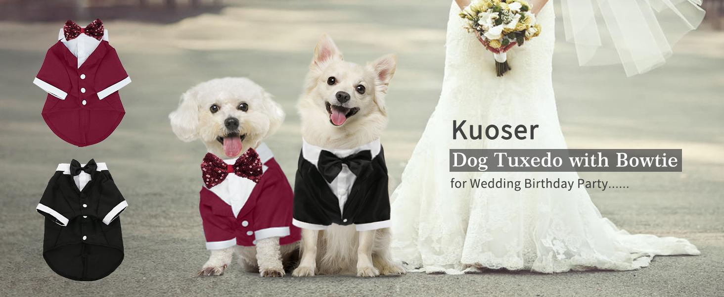 Kuoser Dog Tuxedo, Dog Wedding Suit with Bow Tie Formal Dog Tux Pet Wedding Party Birthday Costume, Dog Valentines Christmas Halloween Graduation Outfit Cosplay