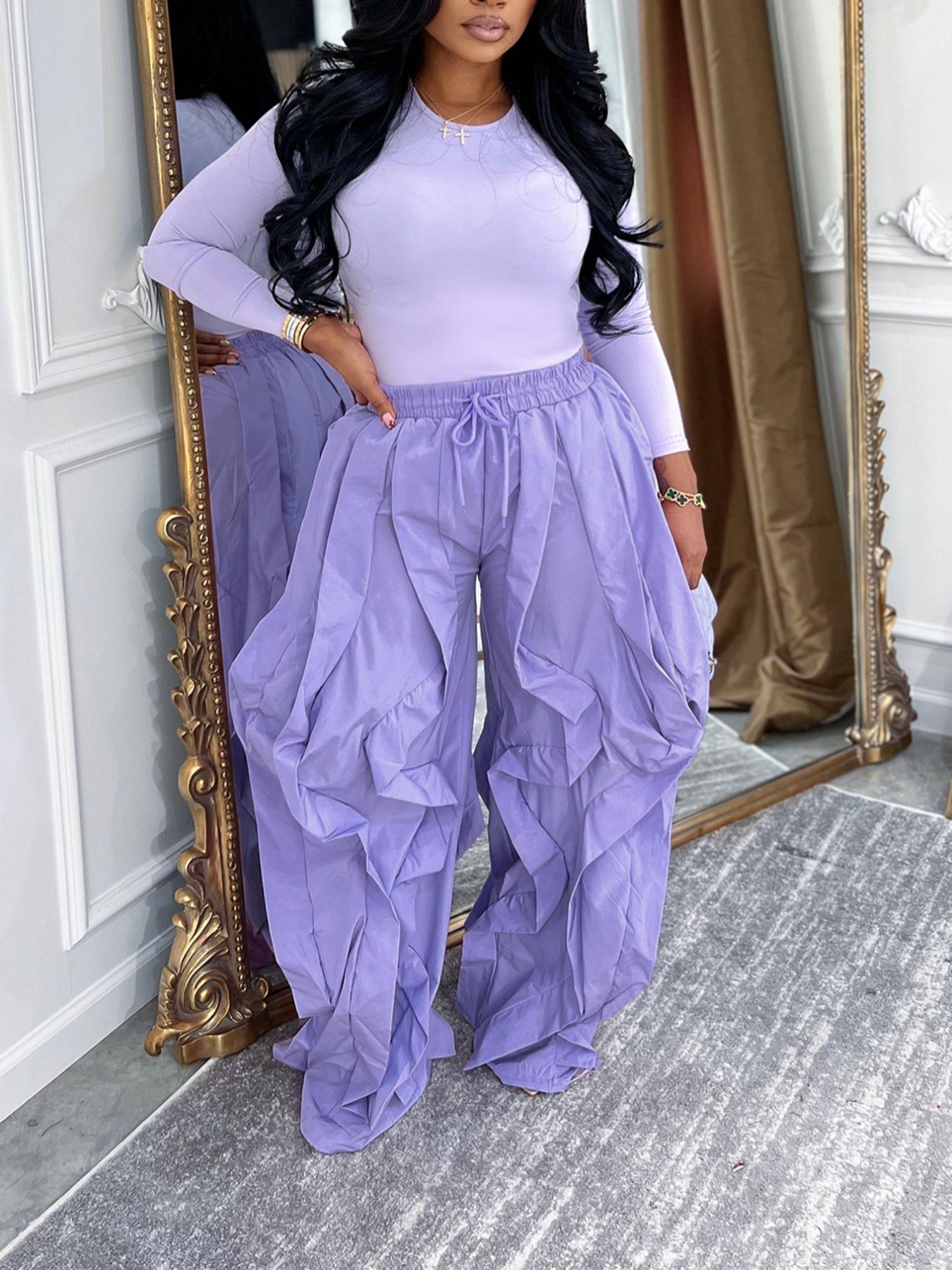 Women's Slim-Fitting Top & Wide-Leg Pants Set, Ladies' Unique Casual Chic Commuter Ensemble, Spring and Fall