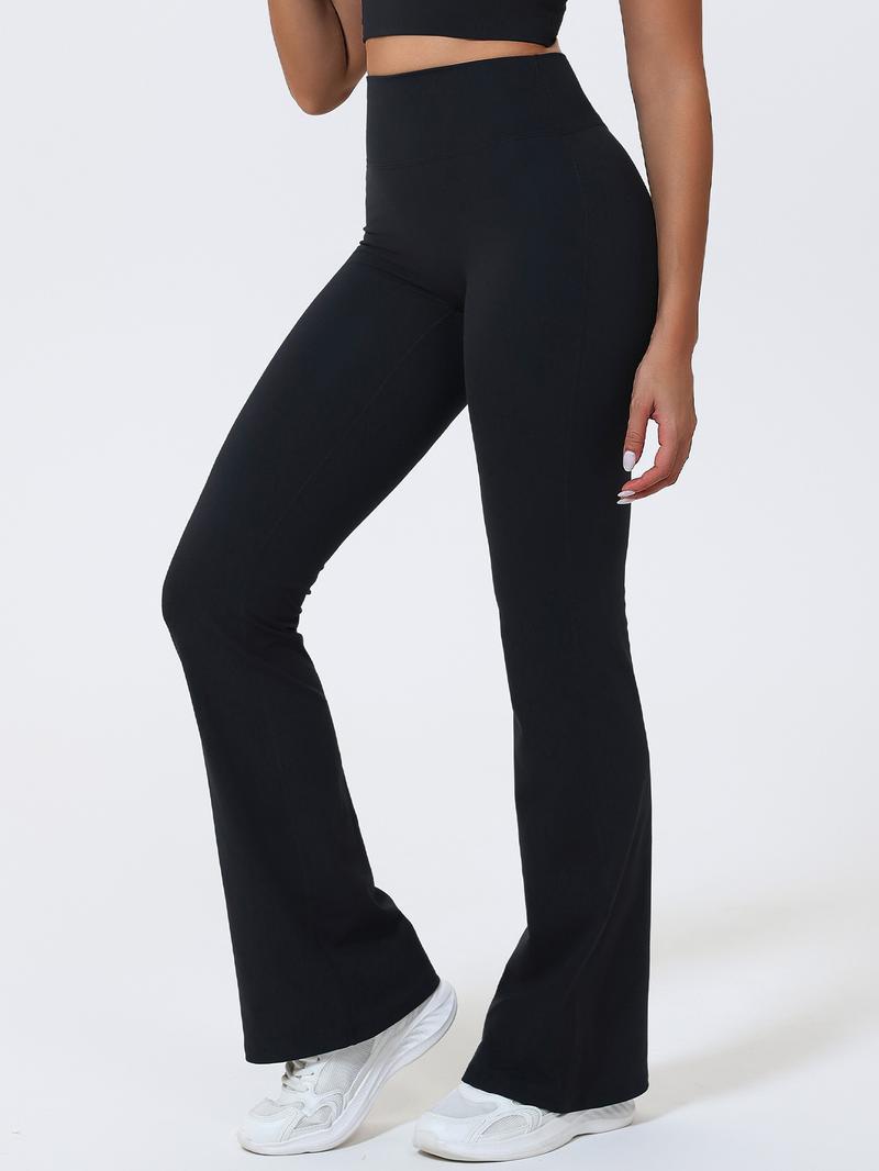 Women's High Waist Yoga Flare Pants, Seamless Butt Lifting Design, No Pockets, Comfortable Sport & Casual Wear, Polyester + Spandex Fabric, High Waisted Leggings