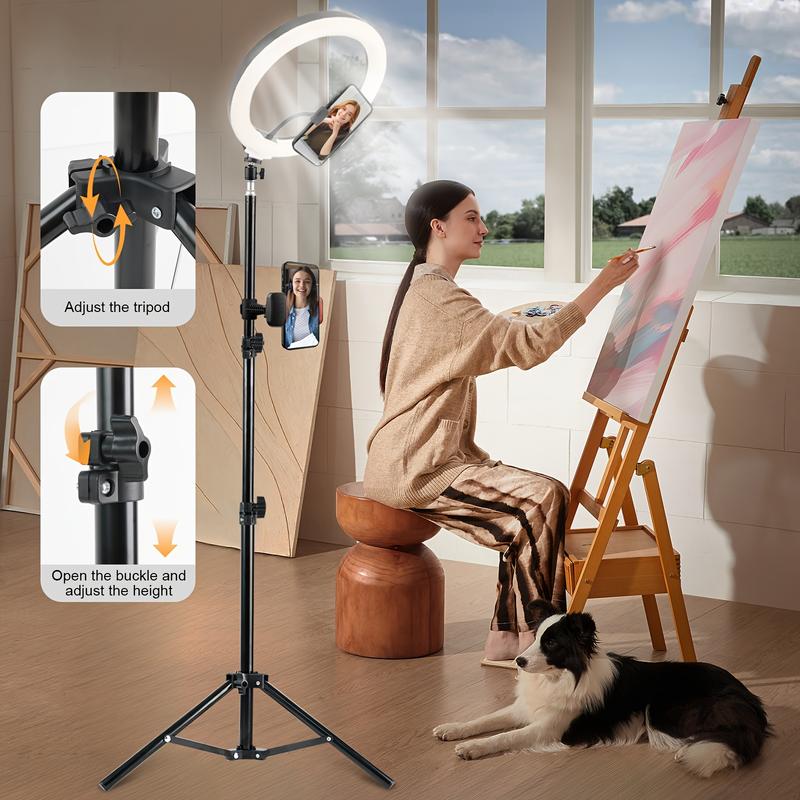 10"Ring Light with Stand,Video Light Tripod for Phone ,with 43.3"Tripod/1 Phone Clips/1 USB Ports,2600K-6500K Color Temperature,for Barber Makeup Tattoo TikTok Video Recording Vlog#Christmas lights