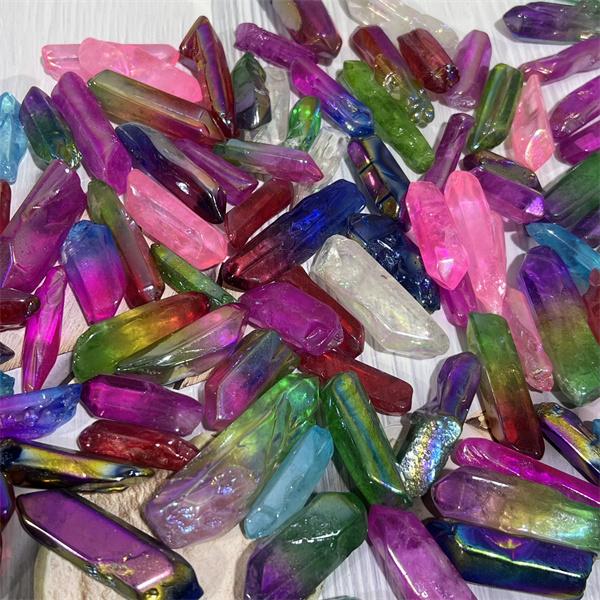 200-500g Aura Polished Clear Quartz Single Point Mixed Color Diy Crystal Mineral