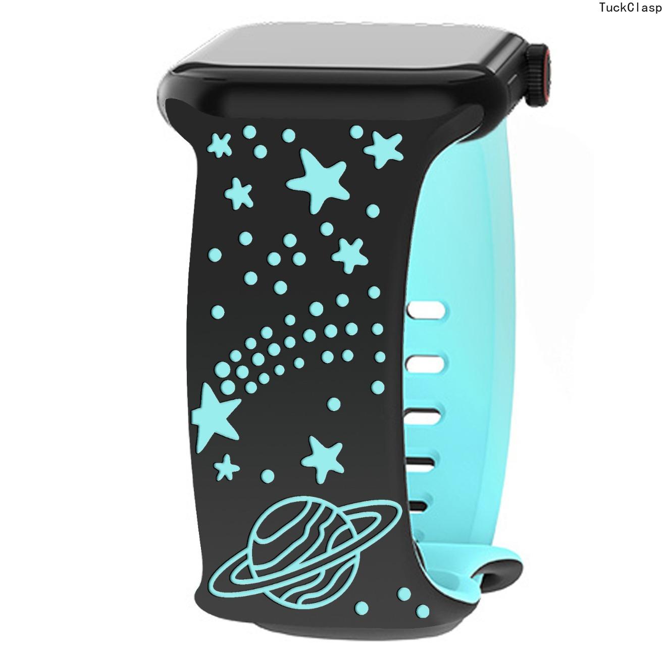 Two-Tone Laser-Engraved Silicone Watch Band with Butterfly Clasp, Romantic Starry Sky Pattern Replacement Strap Compatible with Apple Watch Series 1–11, SE & Ultra, Soft Adjustable Wristband for Everyday Wear (Band Only)