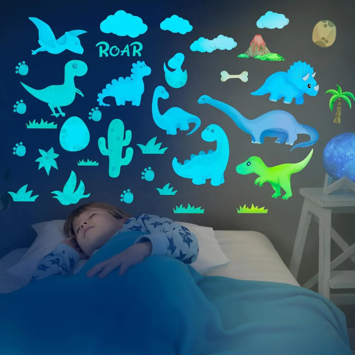 Dinosaur Room Decor,Glow in The Dark Dinosaur Wall Decals for Boys Bedroom, Kids Wall Stickers,Birthday Christmas Gift for Toddler. Dino Wall Decals for Nursery Room