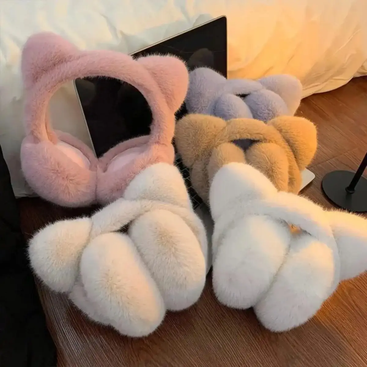 Cute Cat Ear Plush Ear Warmers, Foldable Retractable Windproof Winter Earmuffs, Soft Fluffy Ear Covers For Women And Girls For Outdoor Daily Cold‑Weather Wear
