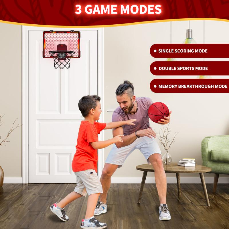 Mini Basketball Hoop Indoor with 7 LED Lighting, Scoreboard, 3 Modes, Volume Adjustable, Over Door Basketball Hoop Foldable, Basketball Toys for Kids Adults,Birthday Christmas Halloween Thanksgiving Gifts.