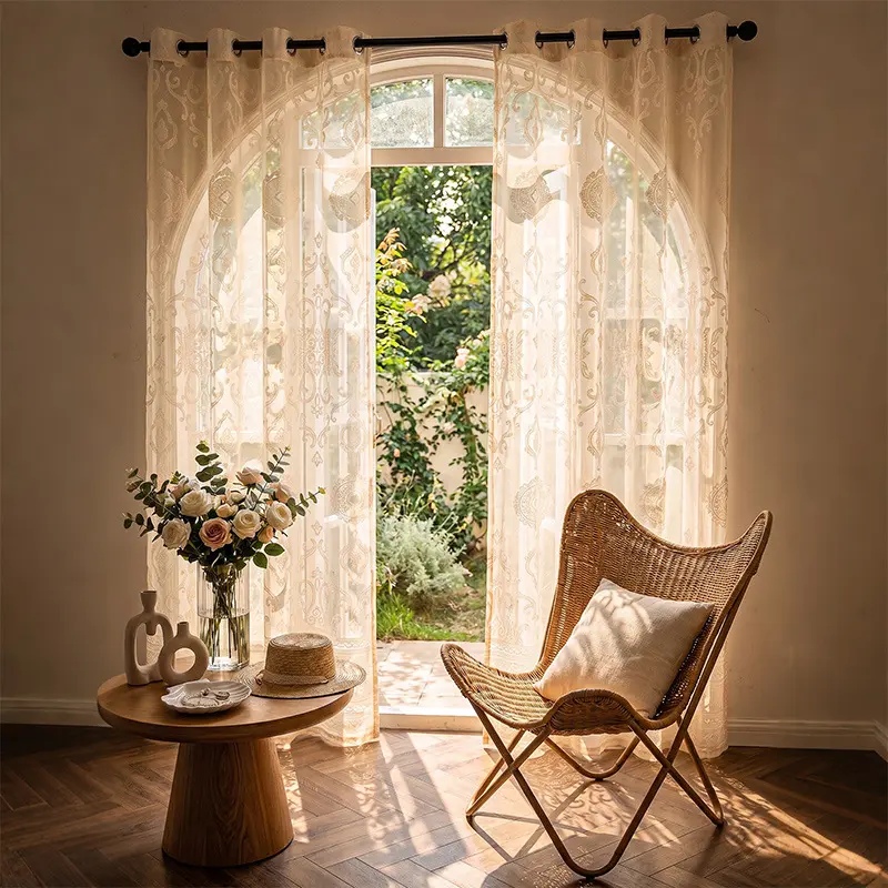 Simple copper coin pattern curtains with iron rings for home use, suitable for bedroom, living room, and balcony, ready-made curtains