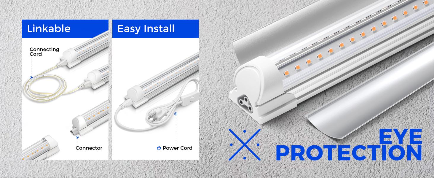 Barrina T8 LED Grow Lights, Full Spectrum, 180W(6 x 30W, 1000W Equivalent), 3ft Grow Light Strips, Linkable Design, Pinkish White, 6 Packs