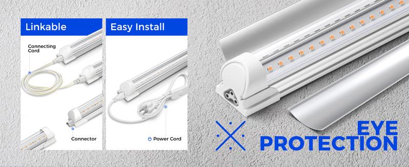 Barrina T8 LED Grow Lights, Full Spectrum, 180W(6 x 30W, 1000W Equivalent), 3ft Grow Light Strips, Linkable Design, Pinkish White, 6 Packs