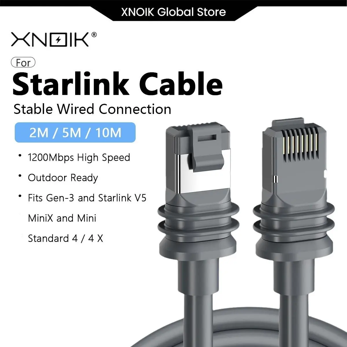 High-Speed Replacement, Extension & Data Transmission Cable for Starlink Standard V5 Gen3 and Mini, Data Cable for Standard 4, Standard 4 X, Outdoor Network Cable with End Caps, 78.74inch/393.7inch Options for RV, Camping, Home Setup