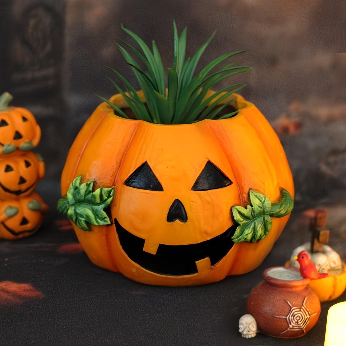 Resin Pumpkin Planter, Durable Waterproof, Indoor Outdoor Plant Decor, Halloween Decoration, Unique Home Ornament, Gift Idea