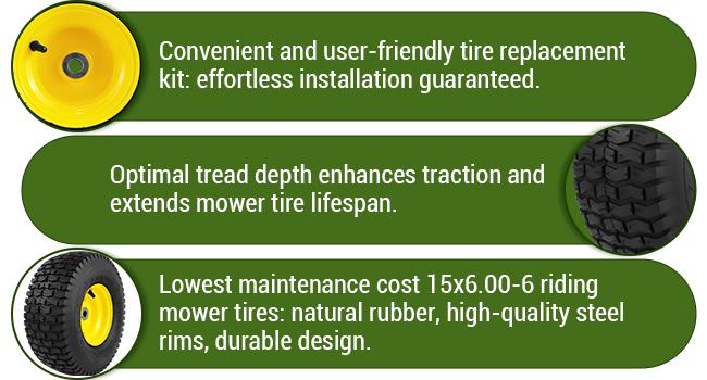 1PCS 15x6.00-6 Lawn Mower Tires, 4 Ply Tubeless 15x6-6 Front Tire Assembly Replacement for Craftsman/John Deere/Cub Cadet Riding Mowers,570lbs Capacity,3" Offset Hub,3/4" Bushing