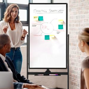 VOWNER Rolling Whiteboard, 40x24 inches Double-sided Magnetic Dry Erase Board on Wheels, with Aluminum Frame, Portable Presentation Board with Iron Stand for Office, Home, School, Black Classroom Supplies