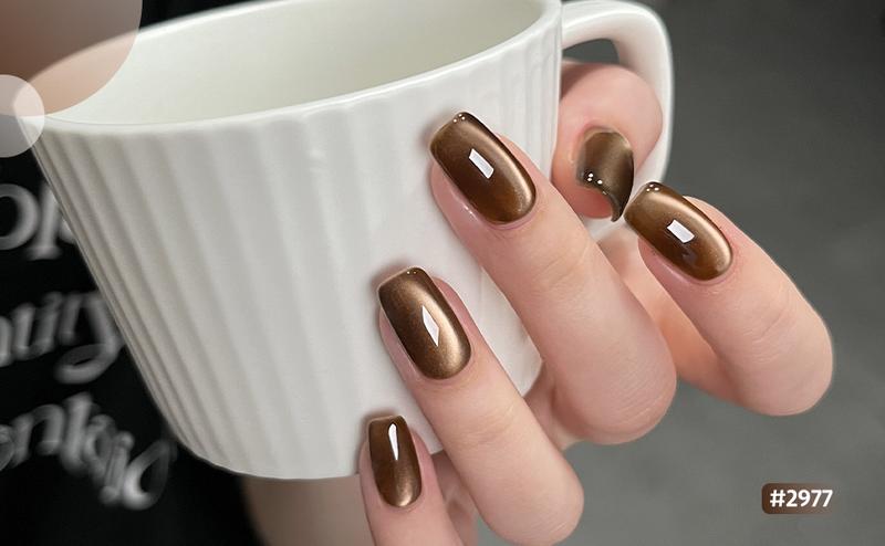 GAOY Sparkling Amber Cat Eye Gel Nail Polish Set with Magnet, Jelly Brown Cat Eye Christmas Gift Idea, Salon UV Gel Manicure and Nail Art DIY at Home