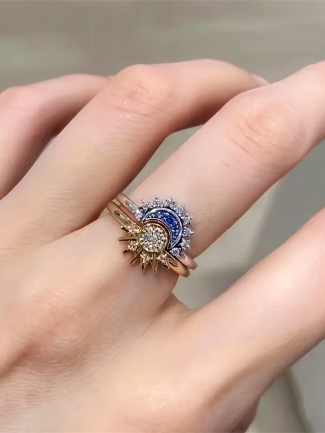 Sun Moon Day Night Star Ring Set Couple Stackable High-End Fashion Jewelry, Perfect for Parties, Daily Wear, Holiday Gifts