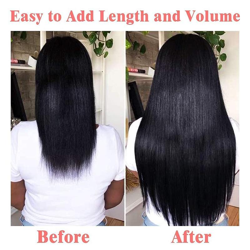 Tahikie  Natural Black Color Straight Clip in Hair Extensions Human Hair 8pcs Per Set with 18Clips Double Drown highlight extent Wigs Sleek