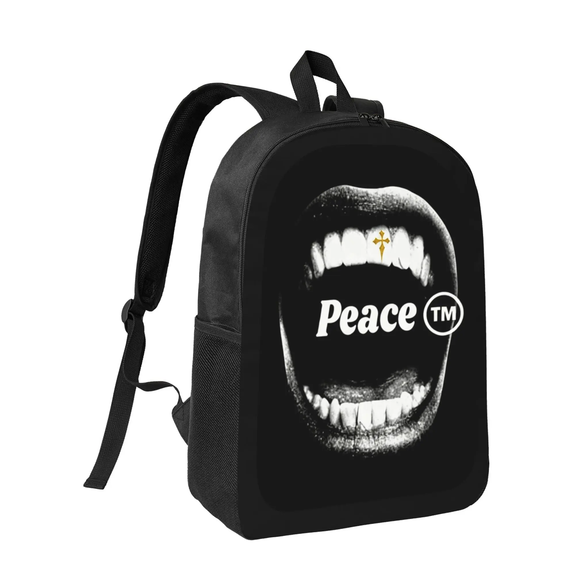 Peace Mouth Grillz Street Style 600D Oxford Fabric Adjustable Backpack - Comfortable, Breathable, Durable Gym Bookbag for Outdoor Travel, School; Casual Shoulder Bag Gift for Students on Special Occasions