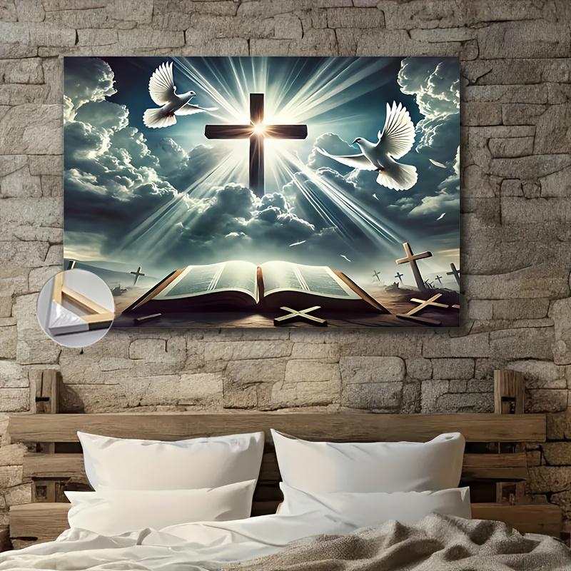 1 charming Easter poster, featuring a white dove flying amidst splendid clouds, symbolizing peace and holiness. Perfect for religious photography, church decoration, and design of spiritual themed scenes. A perfect Valentine's Day decoration for him and h