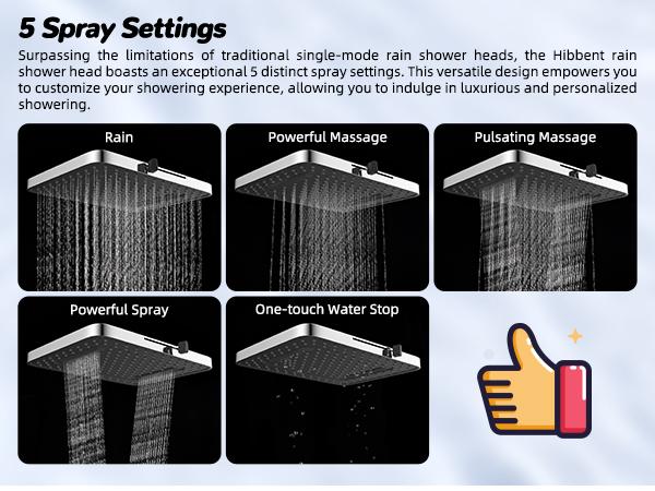 Hibbent Upgraded 13'' Shower Head Combo, High Pressure 5-spray Rainfall Showerhead, Stainless Steel 4 Modes Handheld Spray, All Metal 4-way Diverter Valve, Extension Arm, 71'' Hose and Holder, Chrome