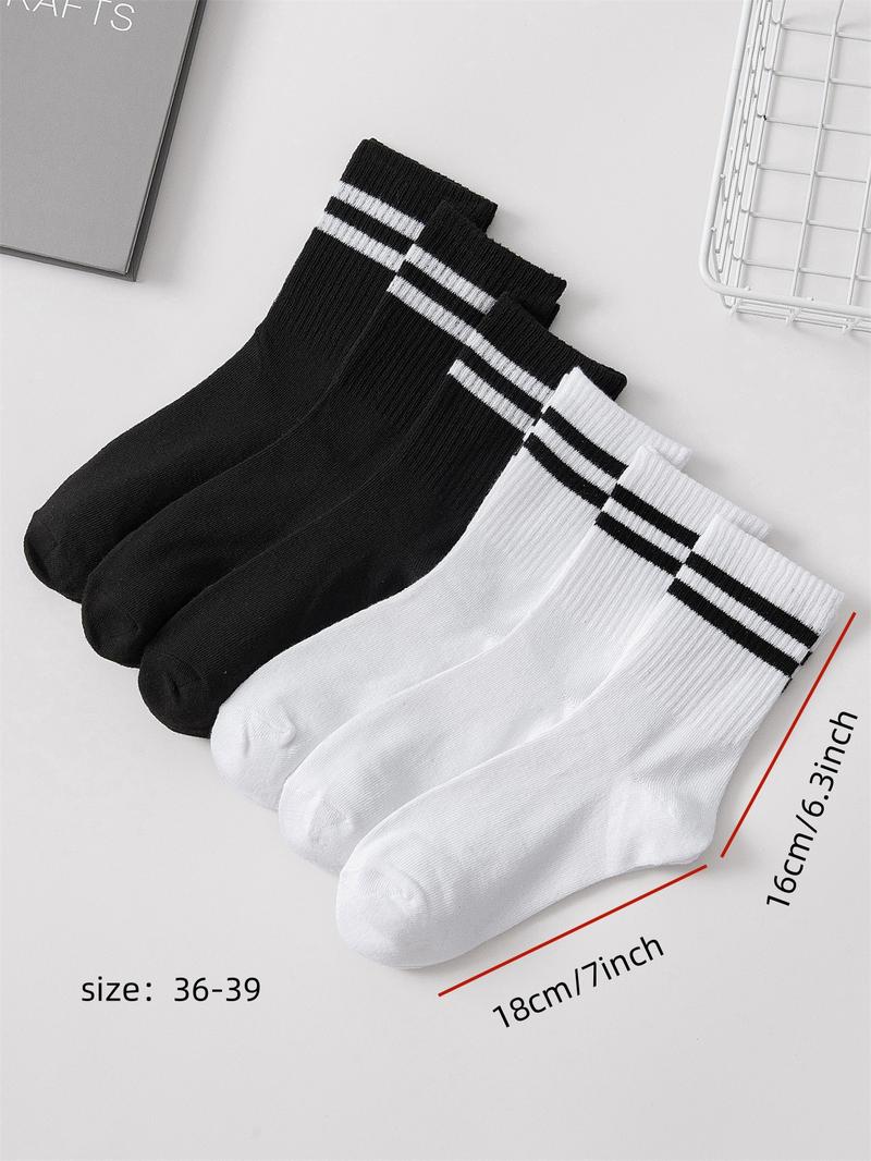 Women's 6 Pairs Striped Print Crew Socks Set, Soft Comfy Breathable Mid Calf Socks For Gym Outdoor Daily, Women's Socks & Hosiery, Cozy Fall Outfits, Versatile Street Style Womenswear, Summer Outfits 2024
