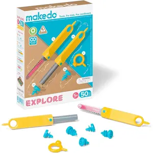 Upcycled Cardboard Construction Toolkit in Small Toolbox (50 Pieces) STEM + STEAM Educational Toys for Home Play Classroom Learning Reusable Tools for Boys and Girls Age 5+