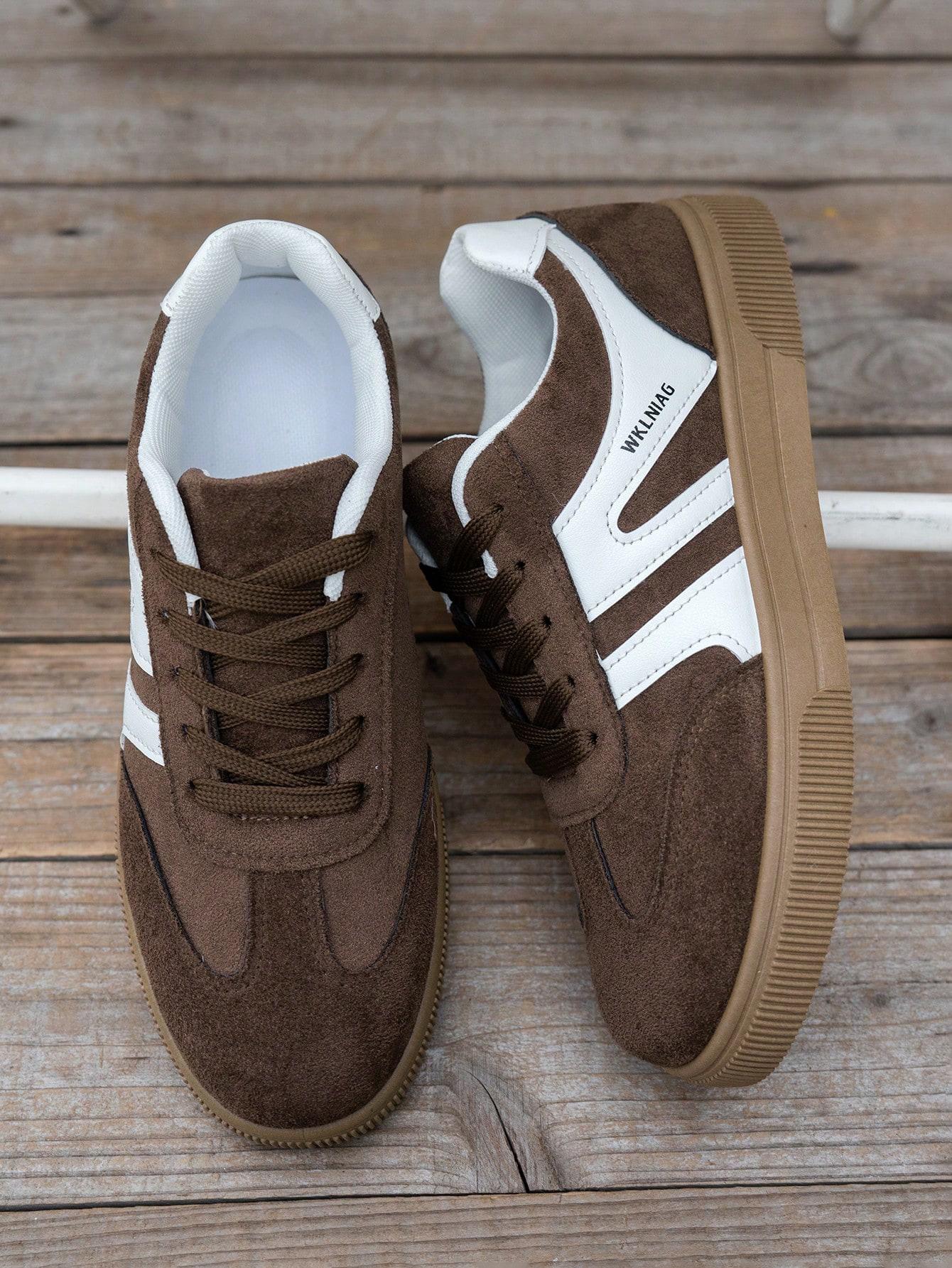 Women's Retro Patchwork Lace-Up Board Shoes, Velvet Texture Upper with Clean Stitching, Perfect for Daily Wear and Various, Casual Trainer Footwear