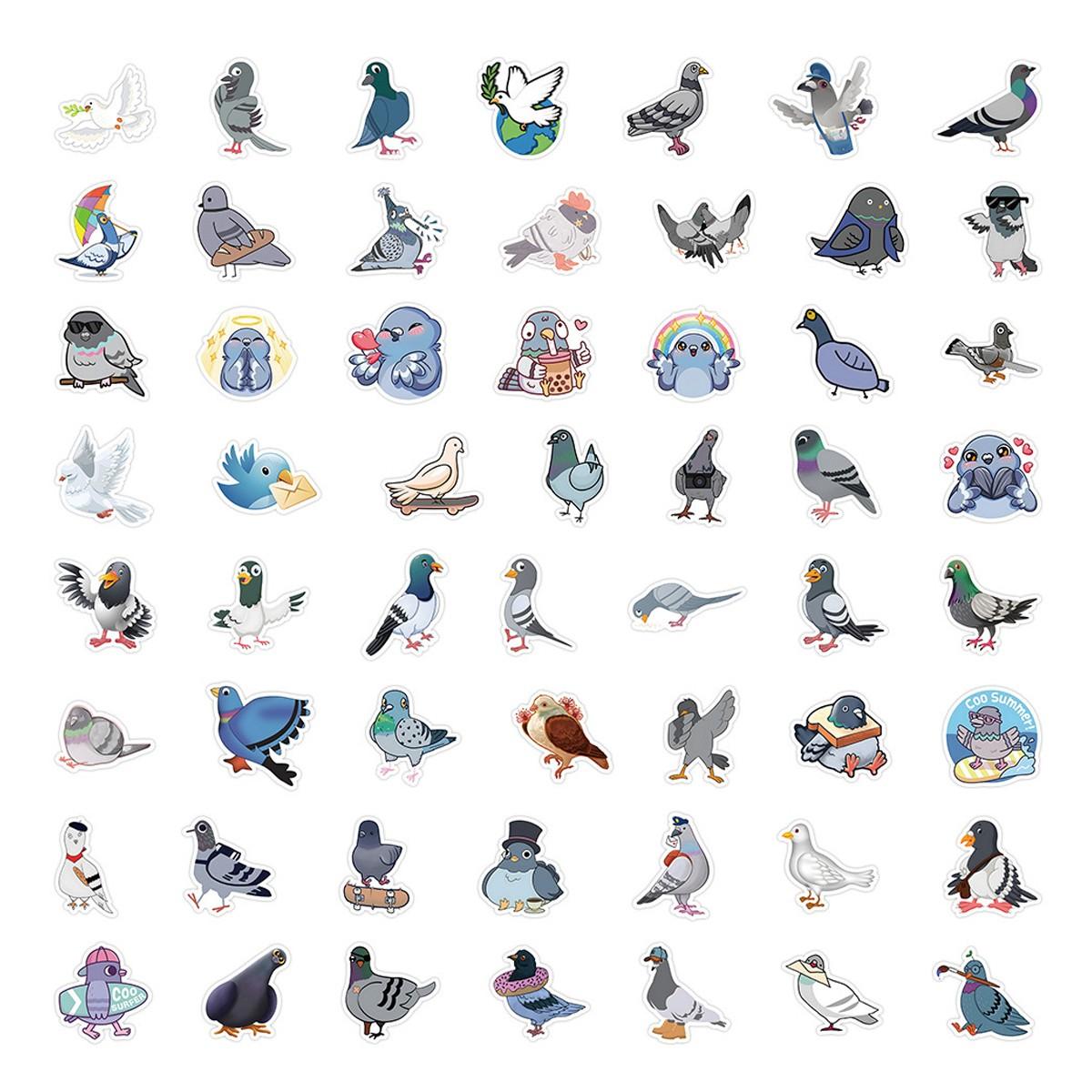 1Pc 60PCS Cute Pigeon Stickers Funny Cartoon Bird Cute Animal Decals  Waterproof Vinyl Decals Aesthetic Graffiti Sticker Pack for Laptop Water Bottle Phone Case Skateboard Helmet Scrapbook DIY Decor Gift Spring Summer Party Supplies