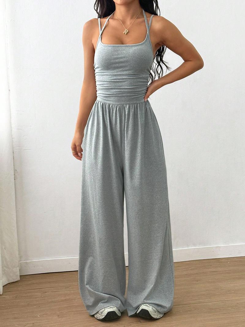 Women's Sexy Backless Jumpsuit, Spaghetti Strap Design, Smocked Bodice, Elegant One-Piece Romper, Ideal for Party Wear