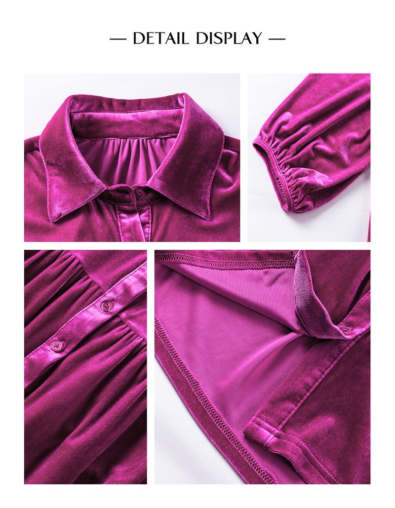 Asvivid Women Fall Fashion 3/4 Sleeve Button Front Velvet Tunic Babydoll Top | Perfect for Party Holiday Season