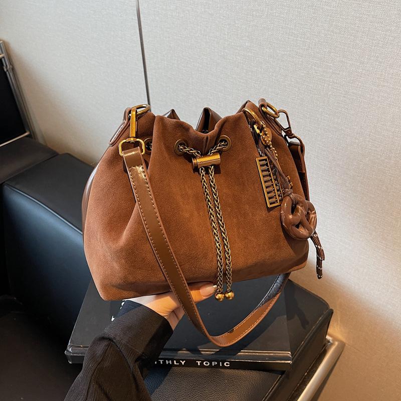 Women's Vintage Crossbody Bag - Bucket Purse with Adjustable Strap, Drawstring Closure, Coffee Brown/Black - Handheld Shoulder Bag for Everyday, Formal, Special Events - Durable Women's Purse, Crossbody Purse, Evening Event Accessory SpringStatements