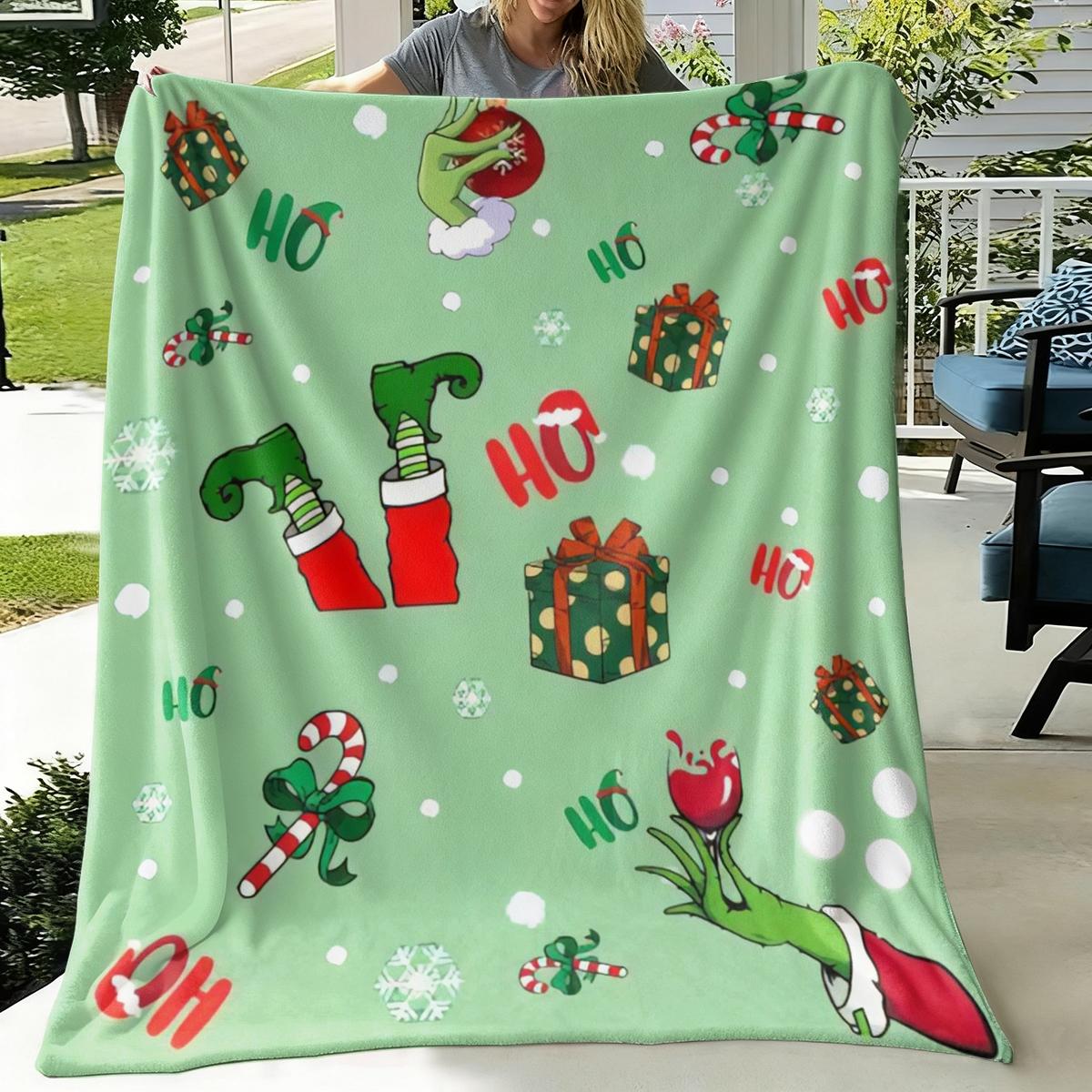 Comfortable Christmas Anime Grinch Gift Blanket, Flannel Blanket for Holiday Gifts, Soft Skin-Friendly Multi-Size Blanket, Perfect Home Decor