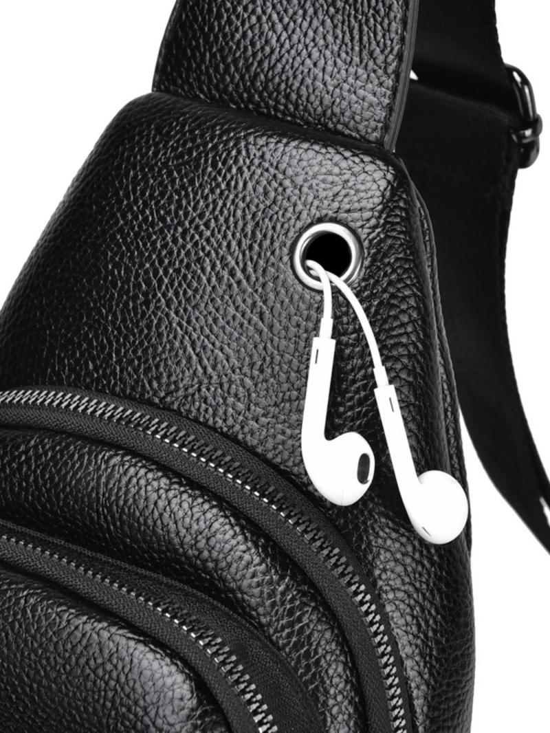 Men's Business Solid Color Sling Bag, Fashionable PU Leather Chest Bag for Daily Used, Casual Trendy Versatile High-quality Daily Commuting Bag