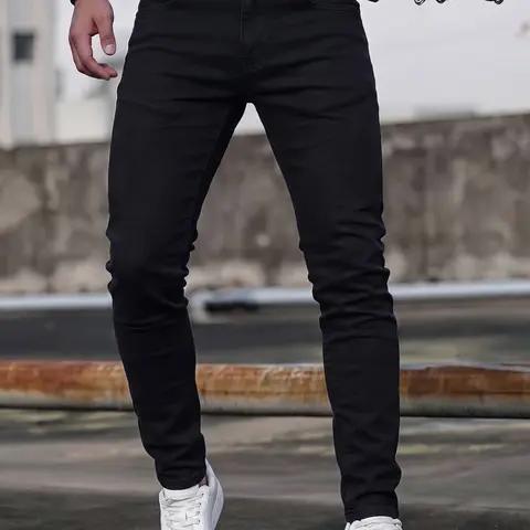 Men's Slim Fit Straight Leg Stretch Jeans, All Season Elastic Denim Jeans, Casual Street Style, Casual Streetwear Jeans
