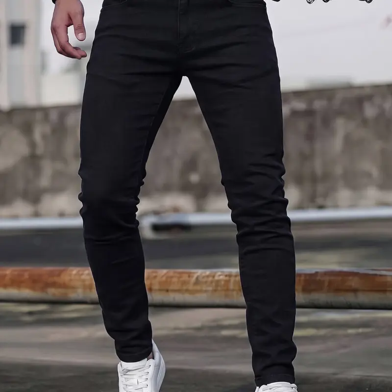 Men's Slim Fit Straight Leg Stretch Jeans, All Season Elastic Denim Jeans, Casual Street Style, Casual Streetwear Jeans