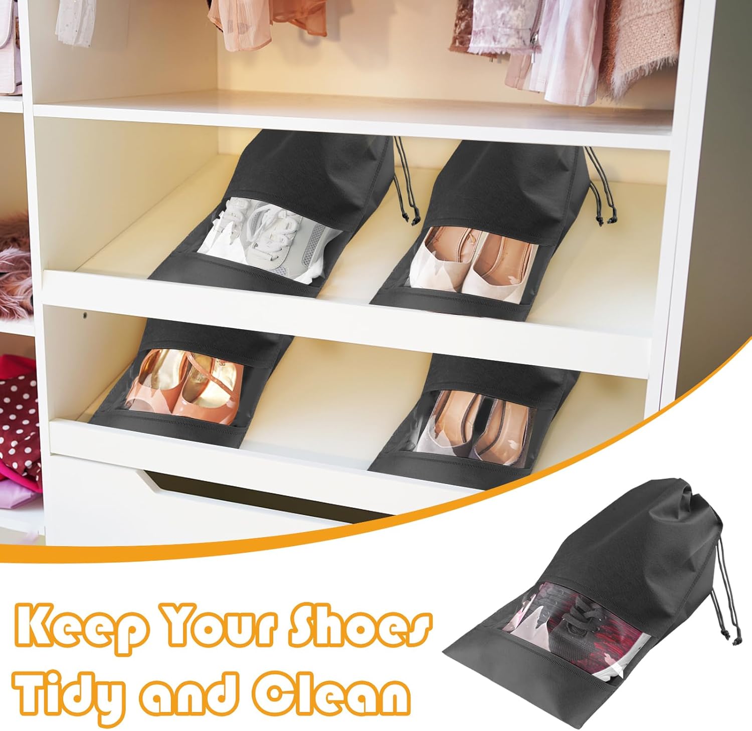 5 Pack Clear Drawstring Shoe Storage Bags, Waterproof Transparent Travel Shoe Pouches 15.7 x 11.8 Inch, Dust-Proof Portable Shoe Organizer Bags for Men Women, Gym, Trips, Luggage Packing, Closet Storage and Daily Shoe Arrangement
