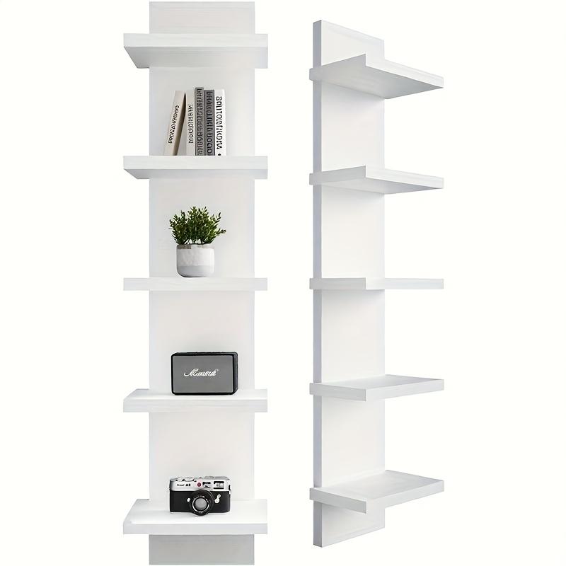 5-layer white PVC plastic suspended wall hanging storage system, smooth laminate vertical frame, suitable for bedroom/living room/entrance, upgraded tower design, can display jewelry green plants, simple art storage display shelf