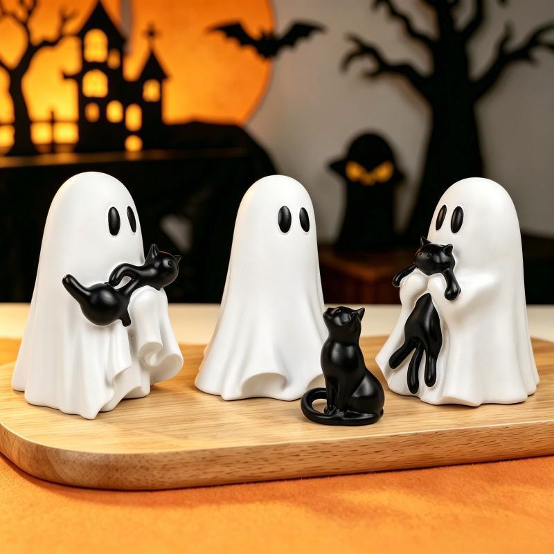 Viral Ghost Black Cat Halloween Decor, Cute Spooky Resin Cat Figurine, Aesthetic Gothic Tabletop Ornament, Witchy Home Desktop Decoration, Haunted Shelf Display, Fall Party Decor, Cozy Room Accent, Cute Halloween Gift Idea, Decor Figurine Ornaments, Resin