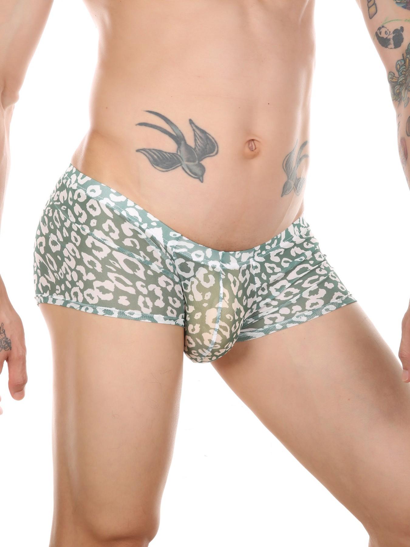 Men's Leopard Print Mesh Boxer Briefs Breathable Slim Fit Fashion Underwear