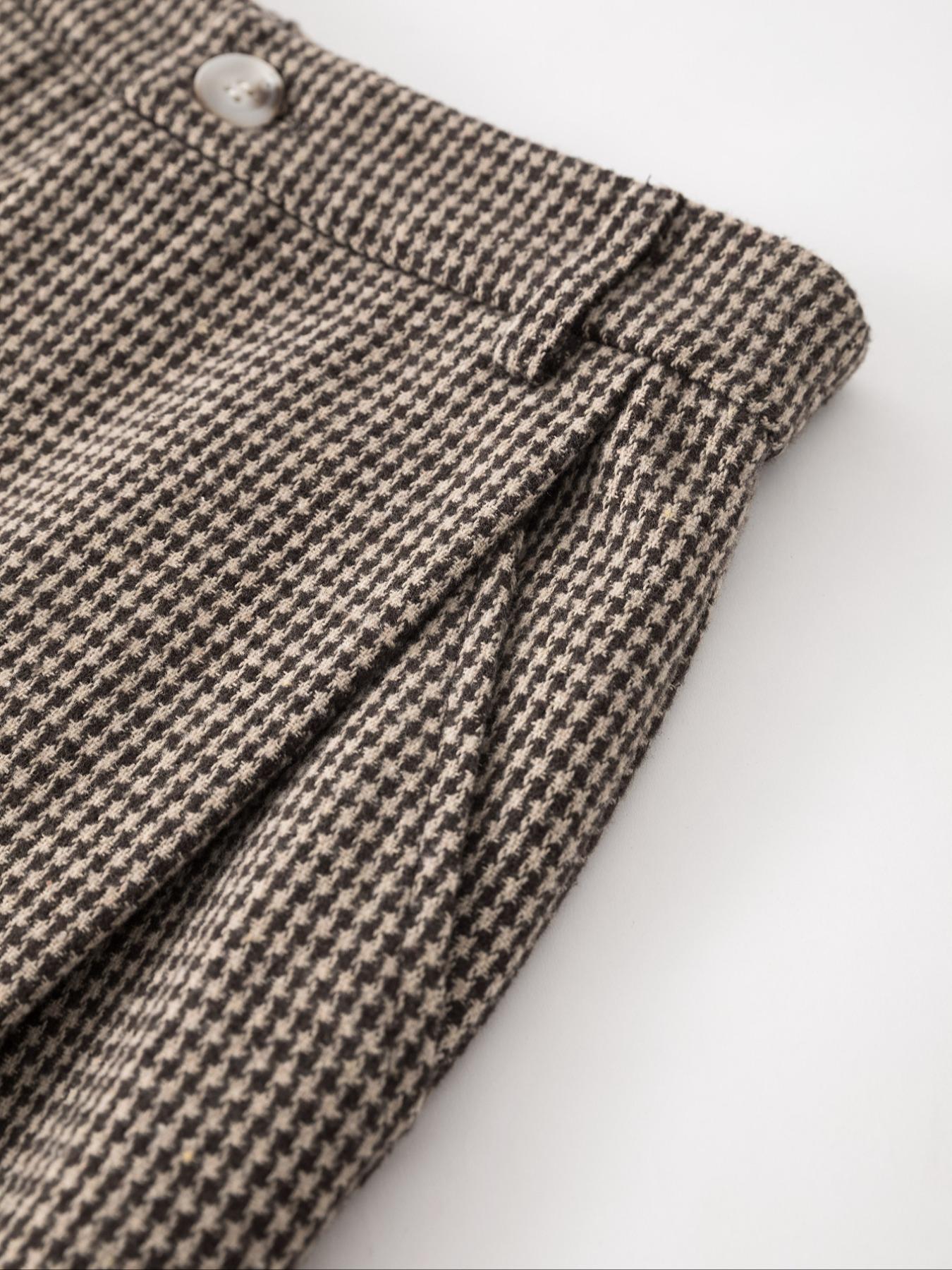 Women's autumn and winter thousand-bird pattern heavy-duty fabric pleated button elastic waist wide-leg trousers elegant split zipper work casual trousers suitable for any occasion autumn and winter essential women's trousers Casual Chic Bottoms