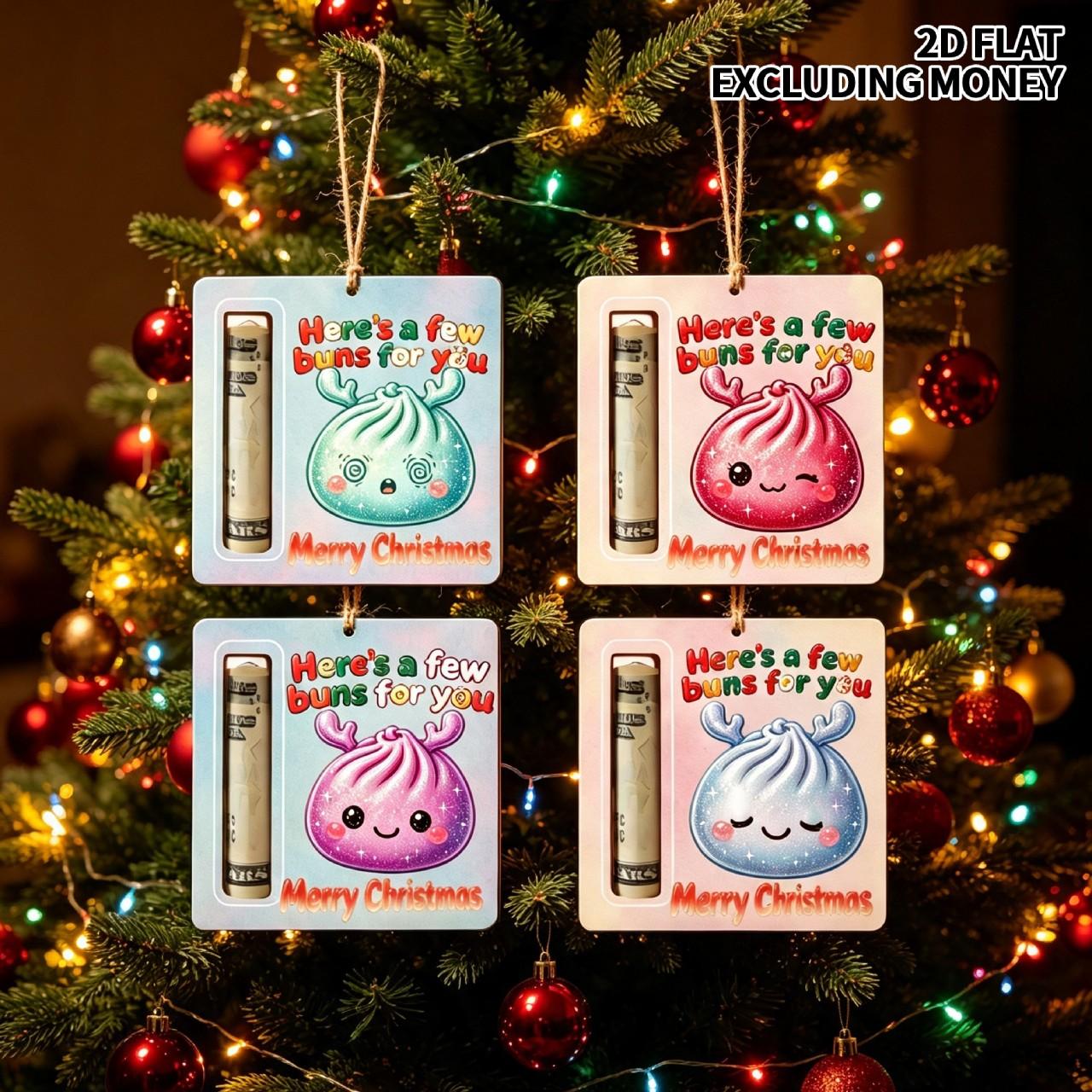 2D FLAT Printed Christmas Ornaments - Festive Money Holder Decor for Holiday Trees - Adorable Cash Gift Card Ornaments with Cute Buns Design - Perfect Christmas Gift for Family, Friends, Sons & Daughters | Ideal for Christmas Stocking Stuffers