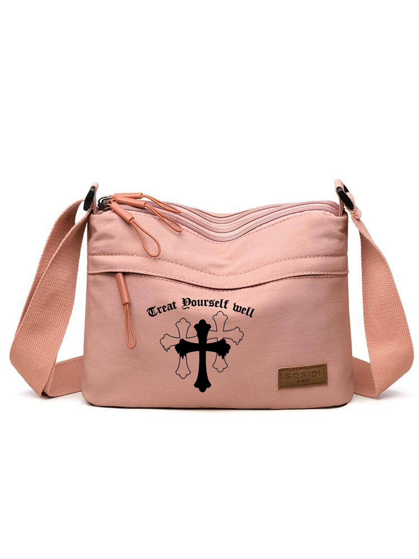 Crossbody Bag with Cross Print, Adjustable Strap Shoulder Bag, Unisex Casual Style, Ideal for Outdoor Leisure or Daily Commute