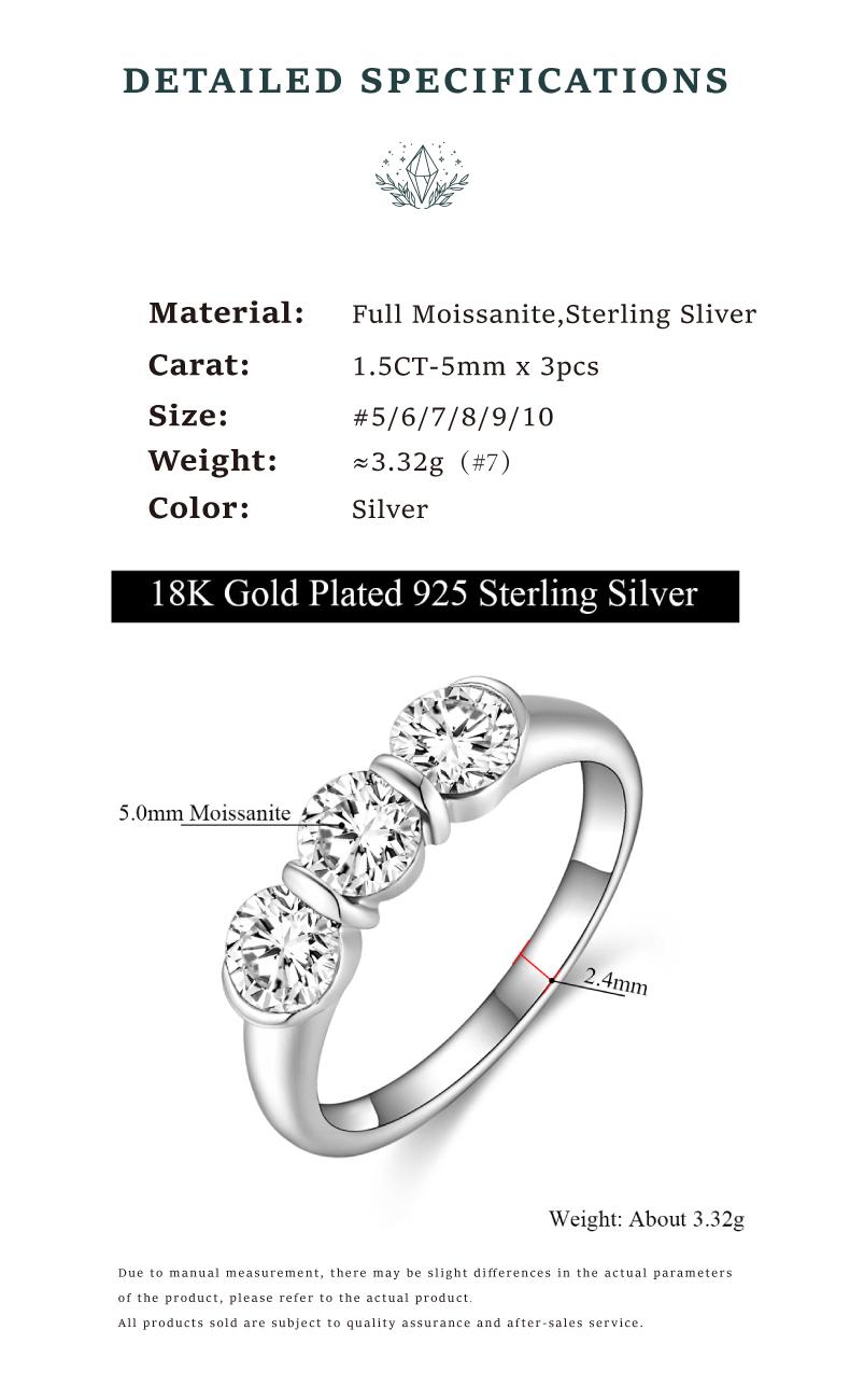 Moi Mart Classic Elegance 3-Stone Synthetic Moissanite Ring in s925 Sterling Silver, Perfect for Anniversaries or Engagement gift