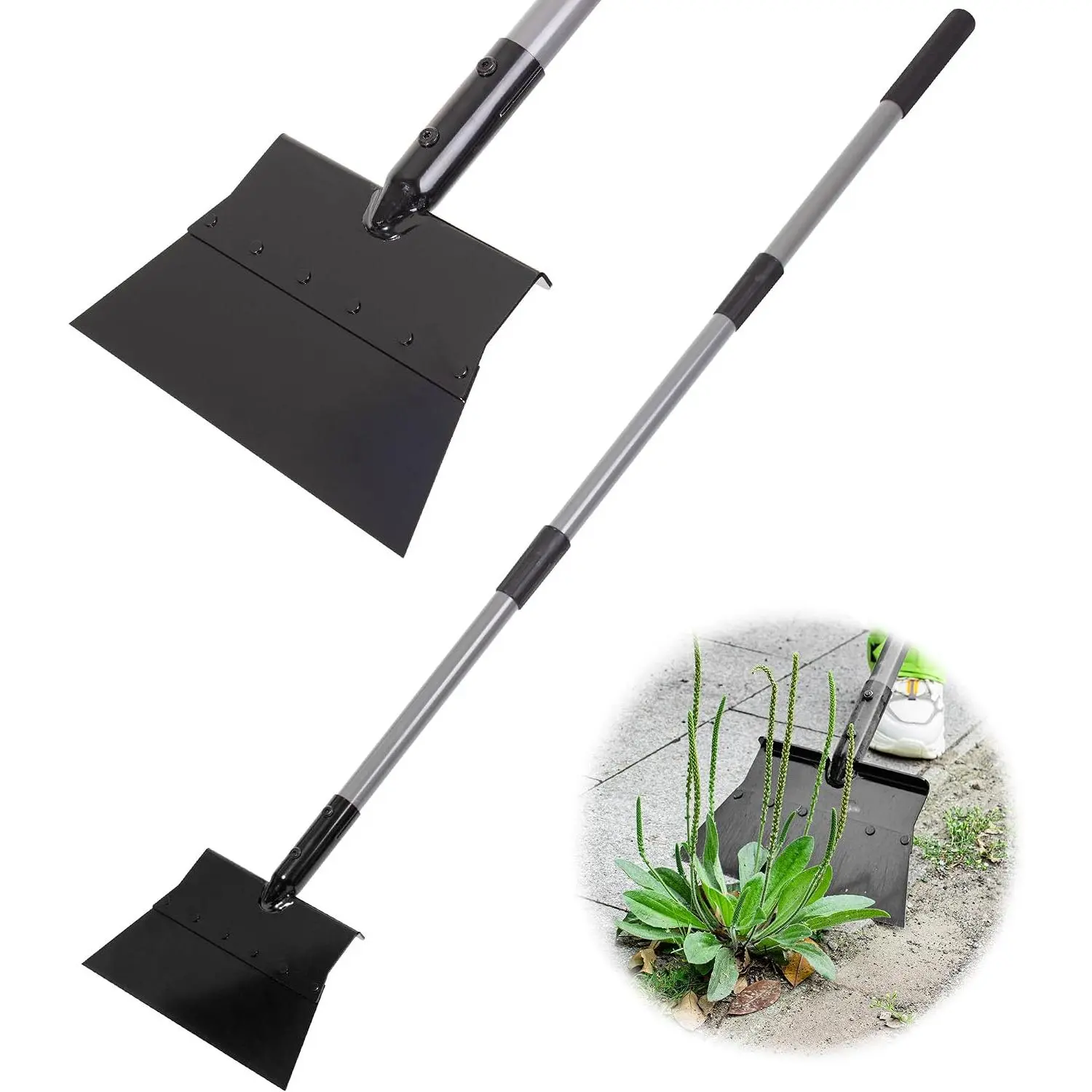 Durable Flat Shovel - 11 in Floor Scraper for Floor Surfaces, Long Handle Tool for Weed Removal