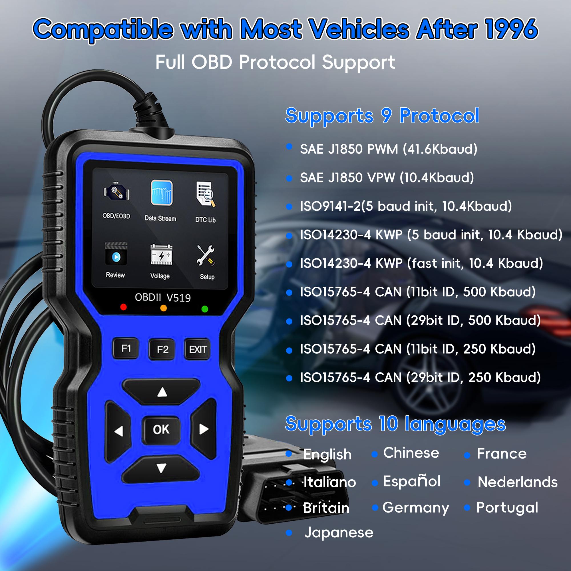 Vehicle OBD2 Scanning Tool, Automotive Scan Tool, Diagnostic Tool, Complete OBD2 Function Code Reader, Quick Clearing Fault Codes, Quick Engine Start, Suitable for All OBDII/EOBD Vehicles After 1996