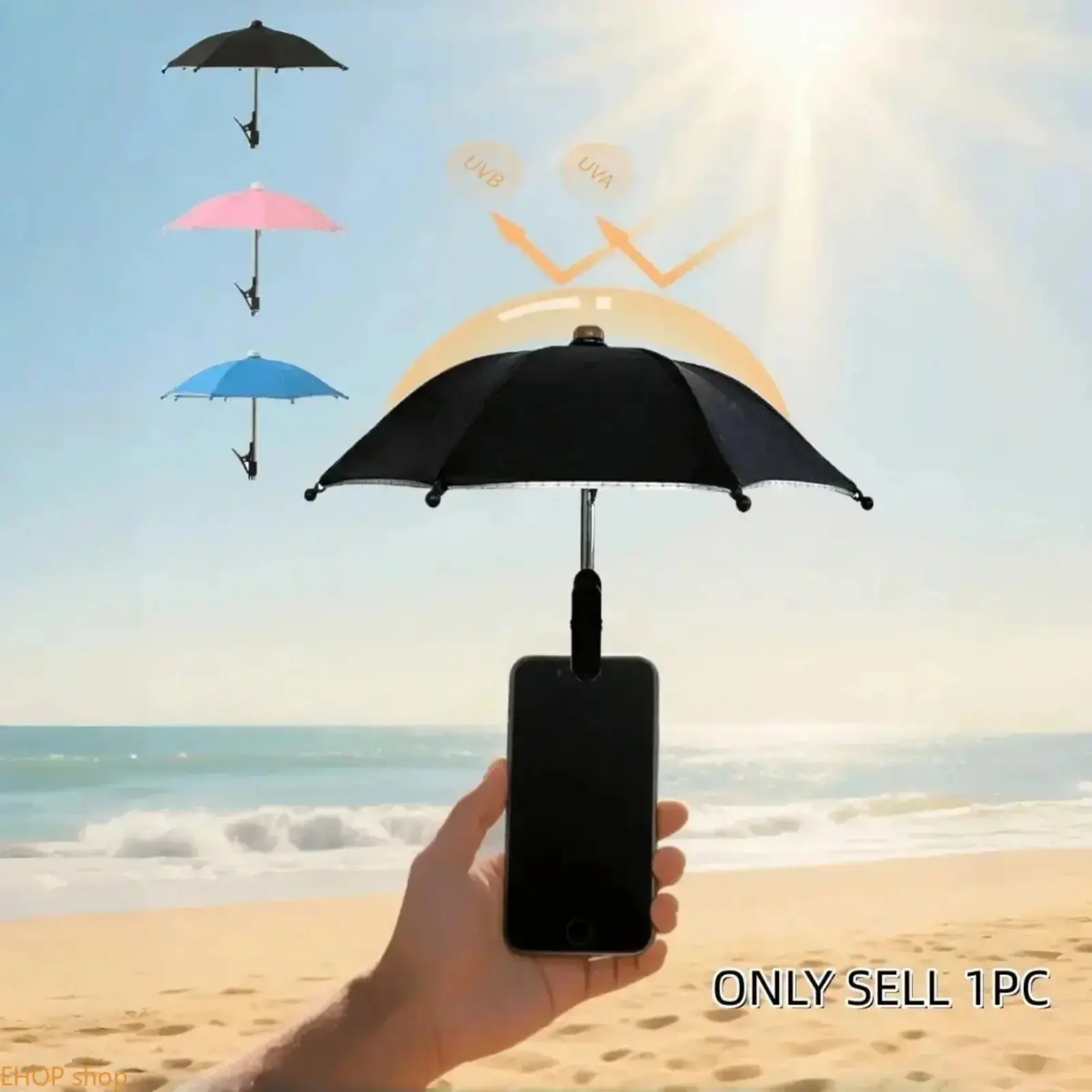Universal Phone Clip-On Umbrella, Waterproof UV Protection Mini Sun Shade, Hands-Free Anti-Glare Portable Phone Mount, Outdoor Gadget for Beach, Camping & Car, Cute Summer Gift