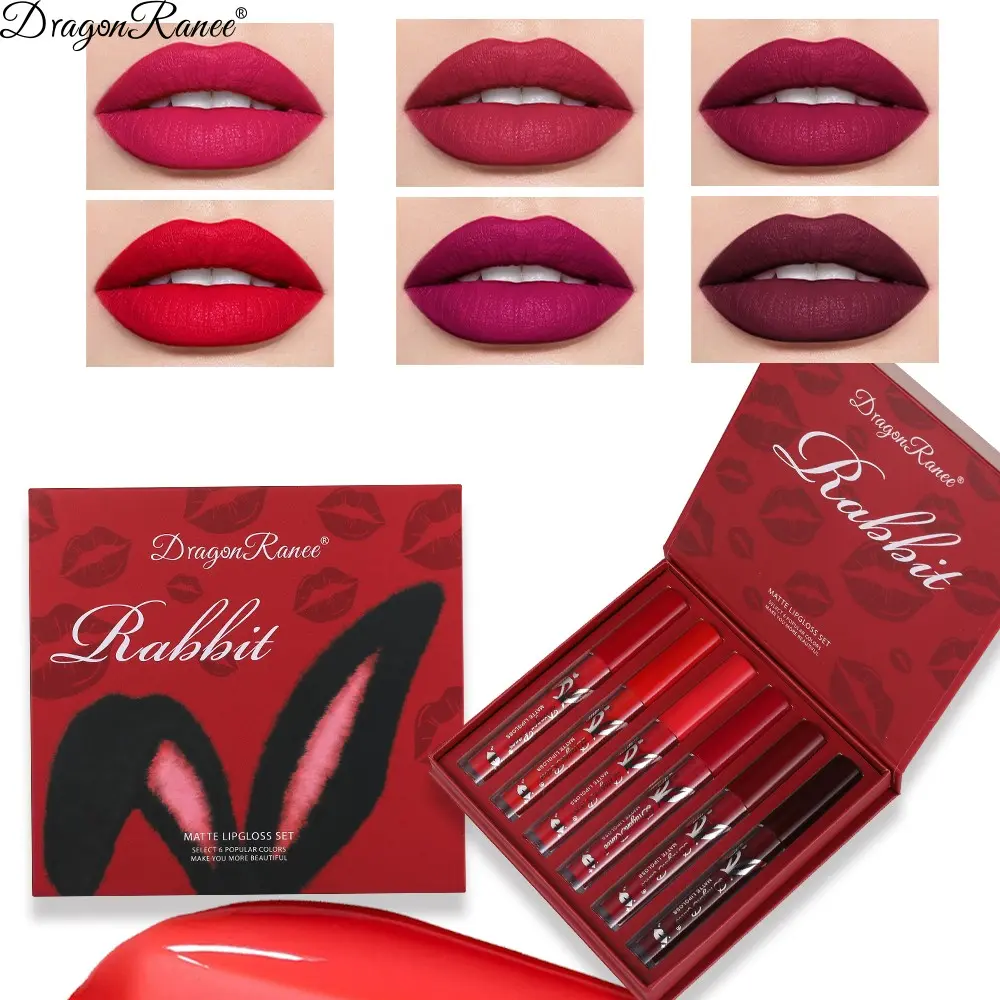 6-Piece Matte Lip Gloss Set, Easy Application Long-Lasting Series, Perfect Gift for Holidays, Makeup Party Lip Gloss Box, Lip Gloss Kit